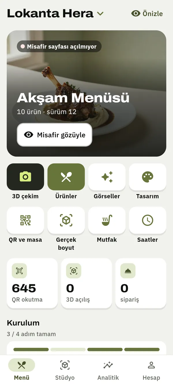 BoyutMM işletme ana ekranı