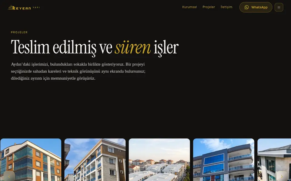 Zeyean Yapı sitesinin projeler sayfası