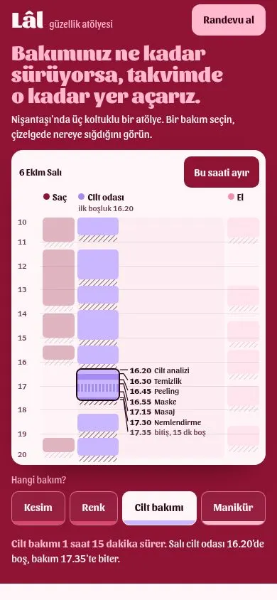Lâl Güzellik Atölyesi örnek sitesinin telefon görünümü