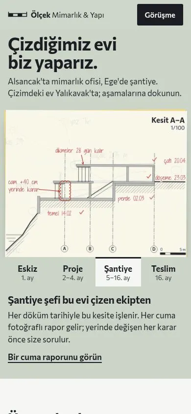 Ölçek Mimarlık & Yapı örnek sitesinin telefon görünümü