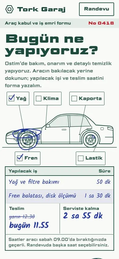 Tork Garaj · Bakım & Detay örnek sitesinin telefon görünümü