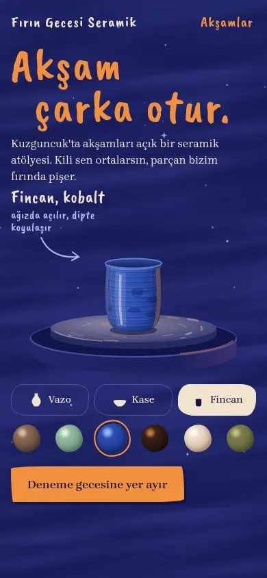 Fırın Gecesi Seramik örnek sitesinin telefon görünümü